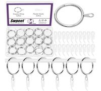 Swpeet 84Pcs 30mm Anillo de Cortina de Cortina de Metal de Plata con Kit de selección de Gancho de plástico, Anillo de Ojo Deslizante de, Clip para el Dormitorio de la Barra de la Barra del Hotel