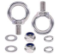 Swpeet 8Pcs 304 acero inoxidable M16 macho rosca elevación anillo ojo perno kit, incluyendo 2Pcs M16 ojo perno con 2Pcs tuercas de bloqueo, 2Pcs arandelas de bloqueo y 2Pcs arandelas planas