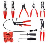 Swpeet 9 Piezas Alicates Removedores de Abrazaderas de Manguera de Resorte de Alambre Flexible Rojo de Largo Alcance Kit Surtido, Alicates de Mordaza Giratoria en Ángulo Tipo Clic R y de Banda Plana