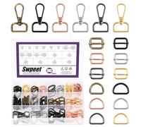 Swpeet 90Pcs 6 Colores 20MM Metal D Anillo y rectángulo ajustador tríglices diapositivas hebilla y D anillo giratorio langosta cierre Kit, semicirculares rodillo pin hebillas snap gancho para