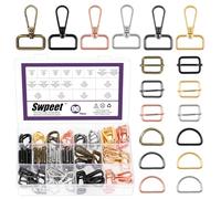 Swpeet 90Pcs 6 Colores 25MM Metal D Anillo y rectángulo ajustador tríglices diapositivas hebilla y D anillo giratorio langosta cierre Kit, semicirculares D anillos rodillo pin hebillas snap gancho
