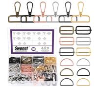 Swpeet 90Pcs 6 Colores 38MM Metal D anillo y rectángulo ajustador tríglices diapositivas hebilla y D anillo giratorio langosta cierre Kit, semicirculares D anillos rodillo pin hebillas snap gancho