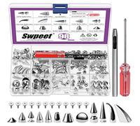 Swpeet 96 juegos de 12 estilos plateados de forma mixta de puntas y tachuelas de metal con rosca trasera de bala y clavos, kit de remaches de cuero con herramientas de instalación para manualidades,