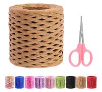 Swpeet Beautifu,1 rollo de cinta de papel de rafia de 218 yardas con tijeras, kit surtido, cuerda de rafia natural, papel de embalaje kraft para regalos, suministros de bricolaje, ramos de decoración