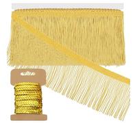 Swpeet Franja dorada con lentejuelas, 1,5 m x 10,2 cm, franja de tela, cadena, borla, flecos para coser, para vestidos, accesorios, bodas, vestidos latinos, pantallas de lámpara, decoraciones DIY