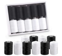 Swpeet Hilos de poliéster 10 piezas 910 metros Negro Blanco 2 colores Hilos multiusos con agujas de coser Kit, Prácticos hilos de poliéster para coser y bordar, Juego de hilos y agujas de mano para