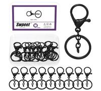 Swpeet Juego de 10 cierres de pinza de langosta negro mate con llavero y anillo dividido plano, cierres giratorios, ganchos giratorios para bolso, correa, llavero, manualidades