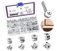 Swpeet Juego de 100 piezas de 4 tamaños 3 en 1 para muebles de conexión de leva, kit surtido de accesorios de cierre, conectores de gabinete, tuerca de bloqueo para armarios, cama y muebles