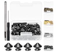 Swpeet Juego de 102 puntas y tacos de cono negro con perforador y destornillador, tornillos de remache rápido para manualidades, picos, conos de bala, tornillos para ropa, zapatos, manualidades de