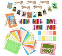 Swpeet Juego de 105 marcos de fotos de papel coloridos de 7 pulgadas para fotos de 5 x 7 pulgadas, marcos de fotos colgantes, incluye 50 marcos de álbum colgantes de 7 pulgadas, 50 clips coloridos y 5