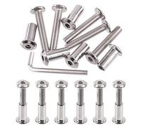 Swpeet Juego de 12 tornillos de unión de plata chapados en níquel M6 x 35 mm, tornillos de cabeza hexagonal, tuercas de barril con 1 llave Allen, poste de tornillo para muebles