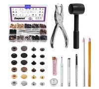 Swpeet Juego de 120 cierres de piel de 2,5 mm y pinzas para agujeros con 4 herramientas de fijación, botones de presión de piel, botones de presión de metal