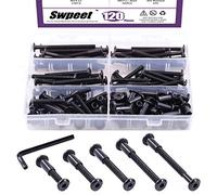 Swpeet Juego de 120 tuercas hexagonales de acero al carbono M6 x 35 mm/45 mm/55 mm/65 mm/75 mm, color negro, con 1 llave Allen, poste de tornillo para muebles, hebilla de cinturón de cuero