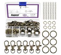 Swpeet Juego de 125 piezas para hacer llaveros de bronce, 25 ganchos giratorios con mosquetón para cordón, 25 anillos para llavero, 25 cadenas extensoras, 50 anillos de salto abiertos, cierres