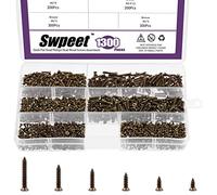 Swpeet Juego de 1295 tornillos de madera pequeños de 5 mm, 6 mm, 8 mm, 10 mm, 12 mm, 16 mm, kit de surtido de tornillos de cabeza cruzada planos, tornillos de metal para muebles (bronce)