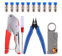 Swpeet - Juego de 14 crimpadoras de cable de compresión, incluye crimpadora de cable y pelacables con 10 conectores de compresión, perfecto para conector coaxial RG59 RG6F BNC RCA Crimper Cable