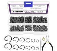 Swpeet Juego de 1403 anillos abiertos negros de tamaño mixto de 4 a 10 mm con pinzas, alicates de anillo de salto y abridor de anillos, conectores para suministros de fabricación de joyas y reparación