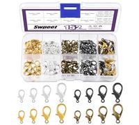 Swpeet Juego de 152 cierres de langosta de 12 a 18 mm de longitud, 4 tamaños de mosquetón, conectores de cierre de joyería, cierres de cadena para bricolaje, accesorios hechos a mano, collar, pulsera,
