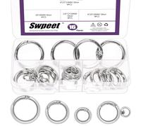 Swpeet Juego de 16 anillos de resorte plateados de 3 tamaños y ganchos redondos de resorte, anillos giratorios, mosquetón redondo, clip de llavero, anillos en O, cierre de bolsa, hebilla de resorte