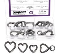 Swpeet Juego de 16 anillos negros en forma de corazón de resorte de 3 tamaños y ganchos giratorios de resorte de corazón, mosquetón, llavero con clip en forma de corazón para bricolaje, manualidades