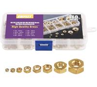 Swpeet - Juego de 160 tuercas hexagonales métricas M2 M2.5 M3 M4 M5 M6 M8 M10 de latón, tuercas hexagonales con acabado completo, perfectas para usar con carretes de pesca, bicicletas