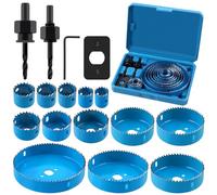 Swpeet Juego de 17 piezas de sierra de corona con brocas de 3/4" a 5" (19mm-127mm), 13 piezas de hojas de sierra, puntas, llave hexagonal y placa de instalación, acero de alta velocidad para madera