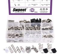 Swpeet Juego de 237 piezas de 9 estilos chapados en níquel y metal con mangas de goma negra, clavijas de soporte de estante, clavijas de soporte de estante para muebles para estantes en gabinetes