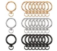 Swpeet Juego de 24 clips de resorte redondos de 3/4 a 20 mm de diámetro interior, anillos O con anillos giratorios en D, kit surtido de hebillas, cierre de bolsa de gancho, manualidades, plateado