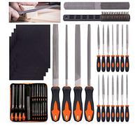 Swpeet Juego de 24 limas de metal con lima de madera 4 en 1 y kit de cepillo de alambre con funda de transporte, limas de aguja, limas planas, lima triangular redonda media redonda para dar forma a