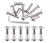 Swpeet Juego de 25 tornillos de unión de plata chapados en níquel M6 x 30 mm, tornillos de cabeza hexagonal, tuercas de barril con 1 llave Allen, poste de tornillo para muebles