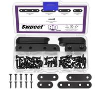 Swpeet Juego de 26 piezas de 4 tamaños de 77 mm/57 mm/47 mm/37 mm de acero inoxidable negro recto, soportes de metal resistentes, kit de placa de reparación con 64 tornillos para marco de madera,