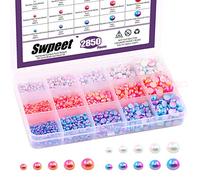 Swpeet Juego de 2850 perlas de imitación redondas de 3/4/5/6/8 mm, perlas artificiales de color arco iris, cuentas de plástico con parte trasera plana, perfectas para manualidades, manualidades