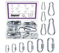 Swpeet Juego de 30 cadenas de seguridad galvanizadas M3.5 M4 M5 M6 M7 M8 de eslabones rápidos y gancho de resorte galvanizado, conector de cadena resistente, acoplador de cadena con bloqueo en forma