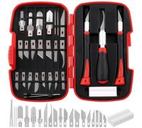 Swpeet Juego de 30 cuchillos para manualidades, cortador de precisión rojo, incluye cuchillas #1#2#4#7#10#11#12#17#19#20, cuchillas de gancho/puntiagudo, gubia U/V, mango de cuchillo, aguja, arenisca,