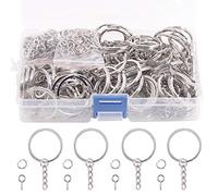 Swpeet Juego de 300 anillos planos de plata de 6/5 pulgadas, 30 mm, incluye 100 llaveros divididos con cadena y 100 anillos de salto con 100 pernos de ojo de tornillo a granel para hacer joyas