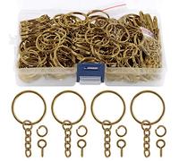 Swpeet - Juego de 300 llaveros plateados, 100 anillas de llavero con cadena y 100 anillas de saltar con 100 broches de ojo de tornillo, a granel para la elaboración de accesorios de joyería