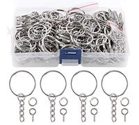 Swpeet - Juego de 300 llaveros plateados, 100 anillas de llavero con cadena y 100 anillas de saltar con 100 broches de ojo de tornillo, a granel para la elaboración de accesorios de joyería