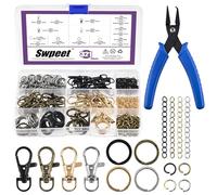 Swpeet Juego de 321 llaveros surtidos con alicates, 40 ganchos giratorios para cordón, 1 alicates de anillo dividido, 40 llaveros anillos, 40 cadenas extensoras, 200 anillos de salto, bronce/negro