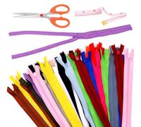 Swpeet - Juego de 42 piezas, 20 colores mezclados, 29,9 cm, cremalleras invisibles de nailon con cinta métrica y tijeras, juego de cremalleras invisibles multicolores de nailon para