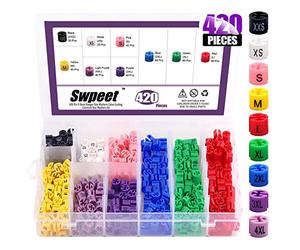 Swpeet - Juego de 420 rotuladores de plástico para colgar de 9 tamaños comunes, talla XXS - 4XL para colgar de colores, etiquetas para perchas de alambre con caja de almacenamiento
