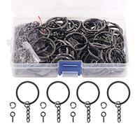 Swpeet Juego de 450 anillos planos negros de 6/5 pulgadas, 30 mm, incluye 100 llaveros divididos con cadena y 100 anillos de salto con 100 pernos de ojo de tornillo a granel para hacer joyas