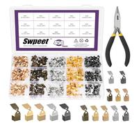 Swpeet Juego de 451Pcs 5 colores 4mm 5mm 6mm plegable sobre extremos de cordón Puntas de crimp de cordón con pinzas de instalación Kit de selección, tapas de puntas de cierre de cinta de cuero