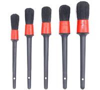 Swpeet Juego de 5 brochas de pelo de jabalí natural de cepillos de detalles para limpieza de ruedas, motor, interior, emblemas, interiores, exteriores, rejillas de ventilación