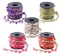 Swpeet Juego de 5 rollos de cinta de hojas de arpillera de 5 colores, 5 mm, 33 pies, cordel de yute natural con hojas de vid artificiales, cinta para decoración de bodas, hogar, jardín, selva, fiesta