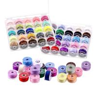 Swpeet - Juego de 50 bobinas preenrolladas de poliéster de 50 colores con caja de bobinas, compatibles con máquina de bordado Brother/Babylock/Janome/Elna/Singer, tamaño A