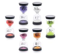 Swpeet Juego de 6 temporizadores de arena de 6 colores, 1 min/3 minutos/5 minutos/10 minutos/15 minutos/30 minutos, temporizador de reloj de arena para el hogar, oficina, cocina, juegos de niños, aula