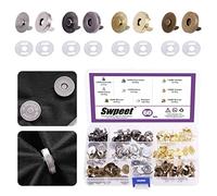 Swpeet Juego de 60 cierres de botón magnéticos, cierres de metal de 14 mm, dorados, plateados, bronces, negros, manualidades, costura, costura, juegos de botones para costura, bolsos, ropa, cuero