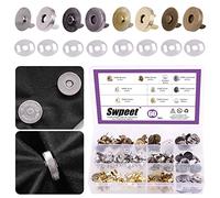 Swpeet Juego de 60 cierres magnéticos de botón, cierres de metal de 18 mm, dorados, plata, bronce, negro, manualidades, costura, costura, juegos de botones para costura, bolsos, ropa, cuero