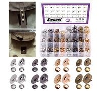 Swpeet Juego de 64 cierres magnéticos redondos de 14/18 mm, cierres de metal para costura, bolsos, ropa, cuero, color dorado, plateado, bronce y negro