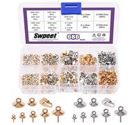 Swpeet Juego de 680 colgantes de oro y plata de 3 mm, 4 mm, 5 mm, 6 mm, 8 mm, perlas, con rosca de perla, kit de conector de cierre de abalorios, perfecto para hacer joyas de cuentas semiperforadas
